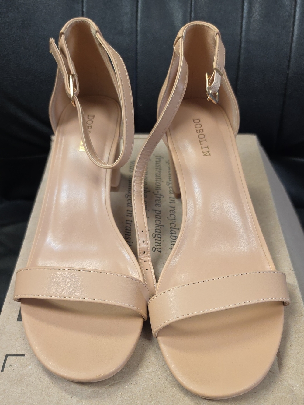 Dobolin Women's Nude Ankle-Strap Block Heel Sandals